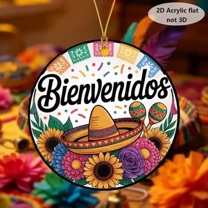 Mexican Fiesta Acrylic Hanging Ornament Cinco De Mayo Decoration Sombrero Sunflower Printed Flat Charm For Celebration