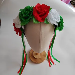 Mexican rose headband with colorful ribbons for carnival party and festive celebrations.