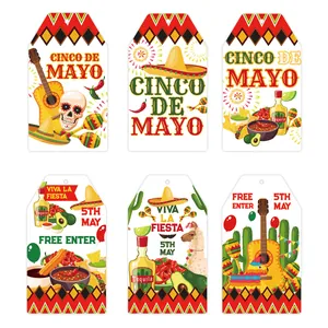 Set of 6 Cinco de Mayo themed gift tags with vibrant Mexican party illustrations