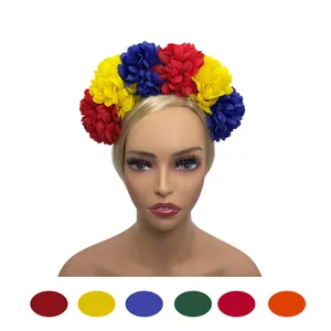 Colorful artificial floral headband for festivals displayed on a mannequin head