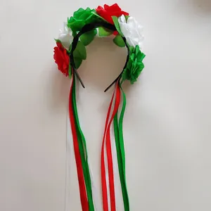 Mexican festive flower headband with long colorful ribbons for carnival and themed parties.