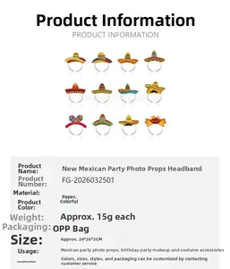 Detaillierte Produktspezifikationen für das farbenfrohe mexikanische Party-Haarband-Set