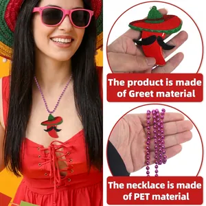 Festive Mexican Fiesta necklace with chili pepper pendant and purple beads for party decor