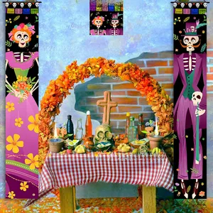 Mexican Day of the Dead porch banners with skeleton couple for festive party decor