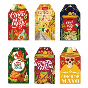 Set of six colorful Cinco de Mayo themed gift tags with traditional Mexican motifs