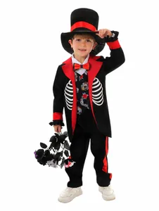 Full set children's Day of the Dead skeleton tuxedo costume with top hat for Halloween