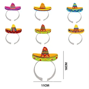Detailansicht mexikanischer Party-Mini-Sombrero-Haarreifen mit Maßen 16 cm x 11 cm.