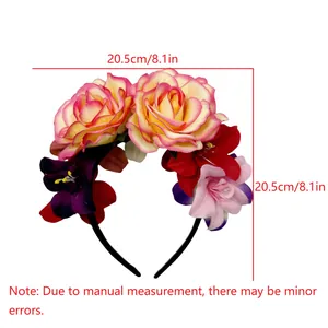 Detail view of floral festival headband showing dimensions 20.5cm by 8.1 inches
