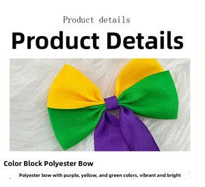 Close-up detail showing the texture of vibrant purple yellow and green polyester bow clip