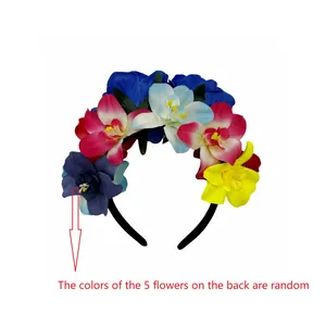 Colorful artificial orchid headband for Mexican carnival and festive hair accessories