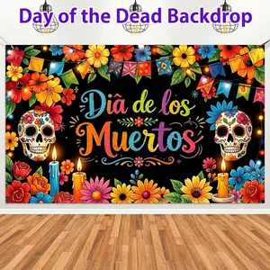 Banner Messicano Giorno Dei Morti Dia De Los Muertos Teschio Floreale Sfondo Poliestere Decorazione Festa Per Esterno