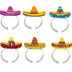 Set di sei cerchietti a forma di sombrero per festa messicana con colori vivaci