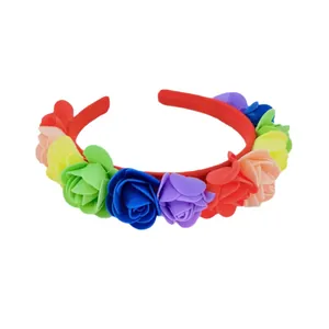 Mexican style rainbow rose flower headband for carnival holiday party festivals