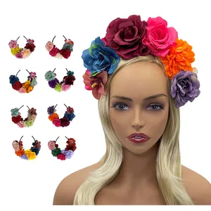 Mexikanischer Karneval Künstliche Blumen Stirnband Doppelseitig Rose Orchidee Floral Haarreif Für Tag Der Toten Damen