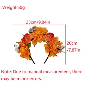 Guide des tailles détaillé pour le serre-tête floral orange avec des papillons décoratifs