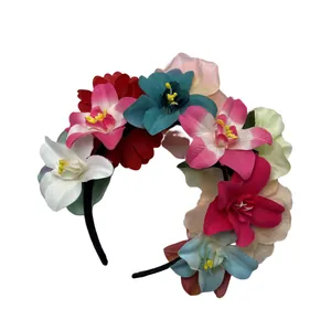 Bunter mexikanischer Karneval Blumen-Stirnband mit künstlichen Hibiskus und Orchideen