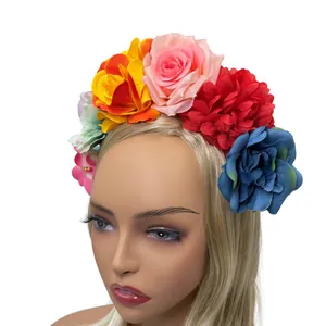 Buntes mexikanisches Karneval-Stirnband mit künstlichen Rosen und Orchideen-Blumen