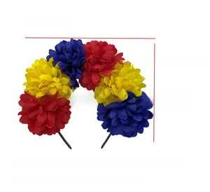 Dimensions of colorful fabric flower headband for Halloween and Mexican Day of the Dead