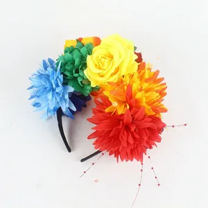 Vibrant Mexican style silk flower headband with artificial roses for Halloween party