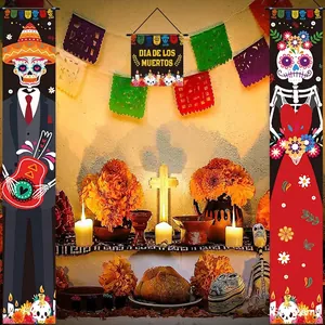 Dia de los Muertos Mexican banner set featuring vibrant skeleton couple and flowers