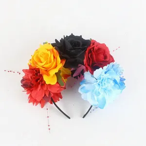 Vintage Mexican artificial flower headband with roses for Halloween party decor
