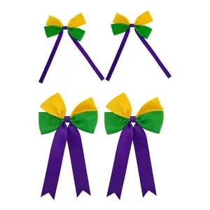 Mardi Gras carnival ribbon hair bow clips set in purple yellow and green for girls