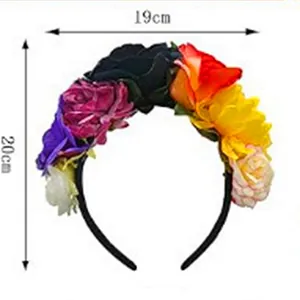 Vintage Halloween hoofdband met kleurrijke kunstmatige rozen voor themafeestjes