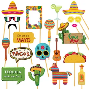 Assorted Mexican Fiesta photo booth props set for festive Cinco de Mayo party decor