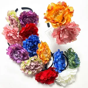 Large 12cm simulation camellia flower headbands in vibrant assorted colors for festive parties