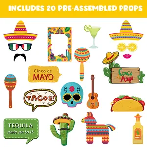 Set of 20 pre-assembled Cinco de Mayo photo booth props with vibrant festive designs