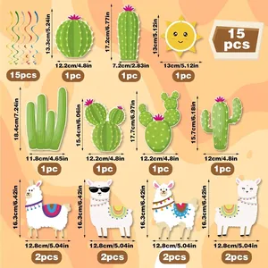 Kit de décoration de fête mexicaine lama et cactus, dimensions et quantités détaillées