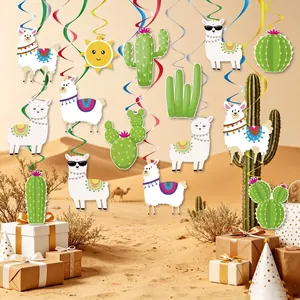 Décorations de fête mexicaines colorées avec spirales suspendues lama et cactus thématiques