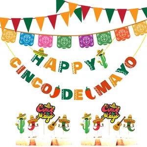 Kit decorazioni festa Cinco de Mayo con banner messicano e topper cactus per cupcake
