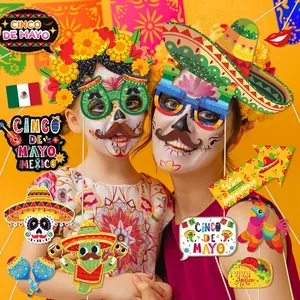 Diverse Cinco de Mayo photo booth props set for festive Mexican themed party vibes