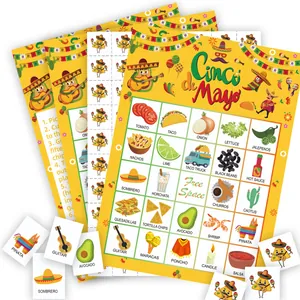 Cinco de Mayo Bingo-Karten für Partys mit lebendigen mexikanischen Symbolen wie Tacos