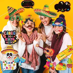30-piece Cinco de Mayo photo booth props set for Mexican themed parties.