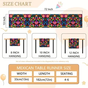 Guide détaillé des tailles pour le chemin de table mexicain Dia De Los Muertos