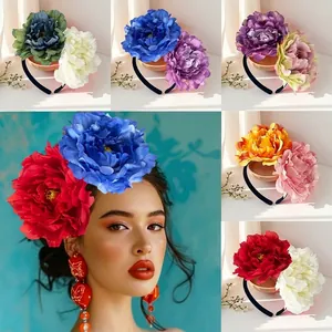 Oversized Camellia Flower Headband Fabric Floral Hair Hoop For Wedding Bridal Headpiece Carnival Party Exaggerated Large Rose Hair Accessories Women