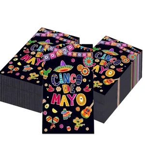 Detailed view of Cinco de Mayo festive Mexican party disposable paper napkins with colorful patterns