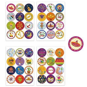 Cinco De Mayo fiesta stickers set featuring Mexican motifs in 1.5 inch round designs.