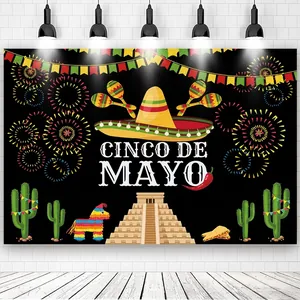 Mexican Fiesta Backdrop Cinco De Mayo Party Decorations Colorful Mexico Festival Photography Background Polyester Fabric
