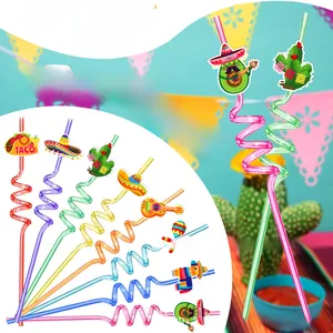Detail view of colorful Mexican party straws featuring festive 10.4-inch spiral designs.