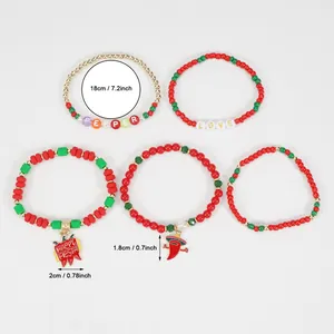 Mexican Cinco de Mayo beaded bracelet set with 7.2 inch length and chili charm details
