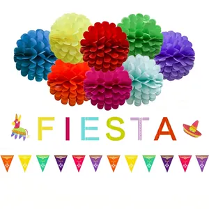Kit di decorazione per festa Fiesta Cinco de Mayo con pompon di carta e striscione
