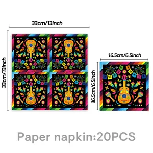 Colorful Mexican party napkins 20pcs, unfolded size 33x33cm for Cinco de Mayo festive decor.