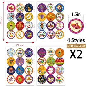 Detail view of Mexican Fiesta sticker sheets with colorful Cinco de Mayo patterns