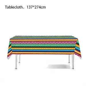 Mexican fiesta style colorful striped tablecloth for Cinco de Mayo party decoration