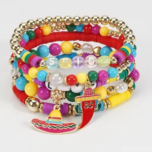Detailansicht des Cinco de Mayo Perlenarmband-Sets mit Chili- und Sombrero-Anhängern