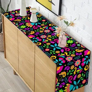 Colorful Mexican folk art table runner for Dia De Los Muertos and Cinco De Mayo party decor.