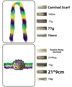 Detaillierte Produktspezifikationen für Mardi Gras Federboa und Pailletten-Armband Set